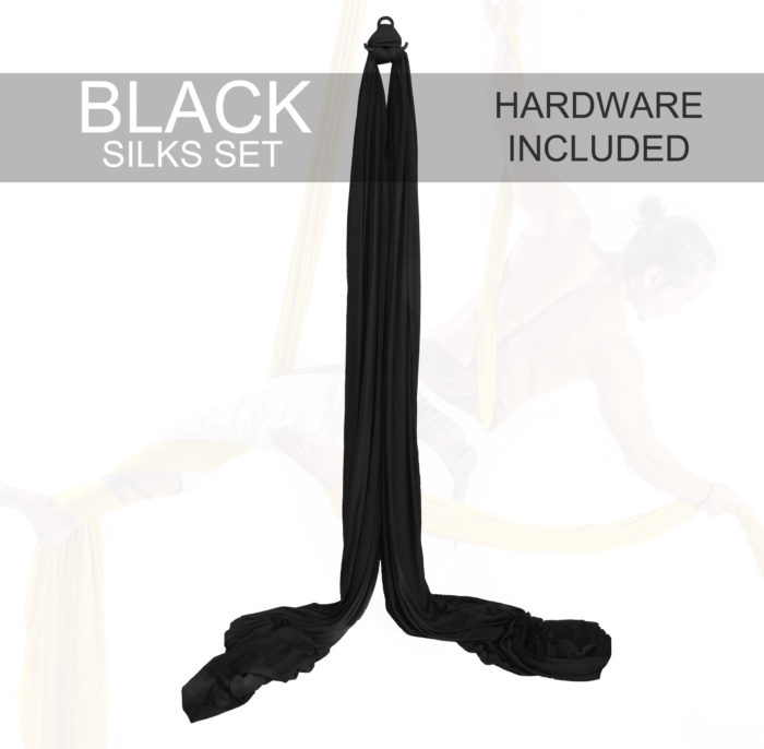 Black Low Stretch Aerial Silks Set For Sale